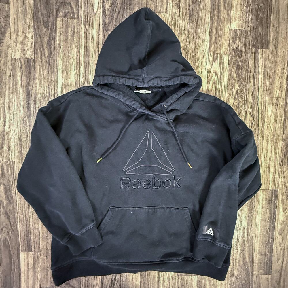 Reebok Black Pullover Hoodie Embroidered Logo Streetwear Mens Small
